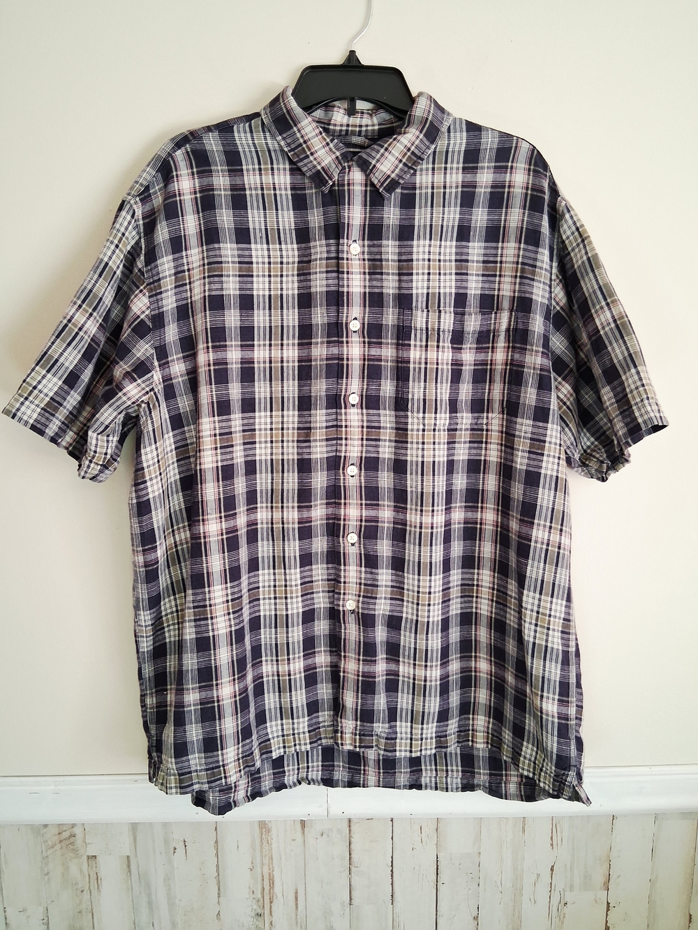 Vintage GAP Plaid Button Down Shirt Men's L Linen 90s Grunge Y2K